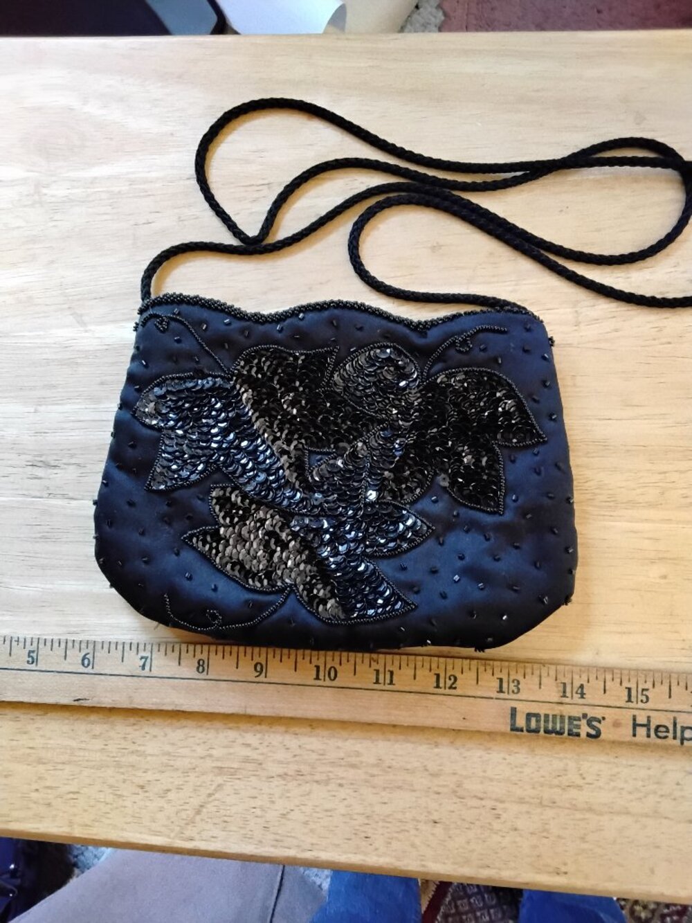 Sequined black evening bag